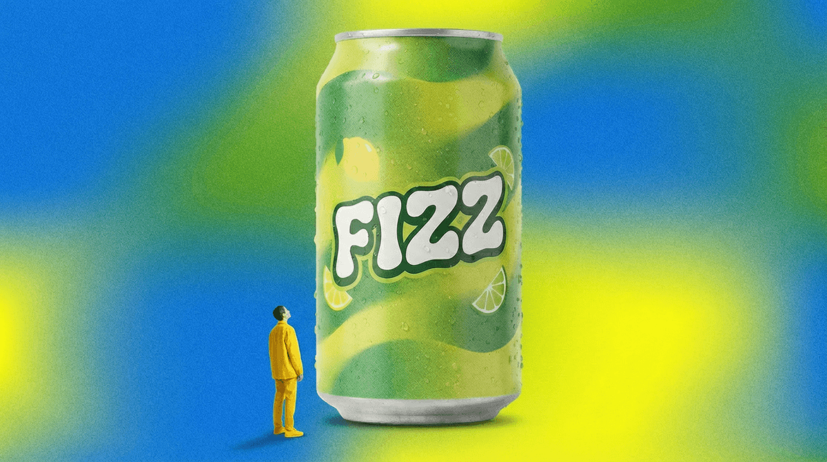 Person with giant soda can